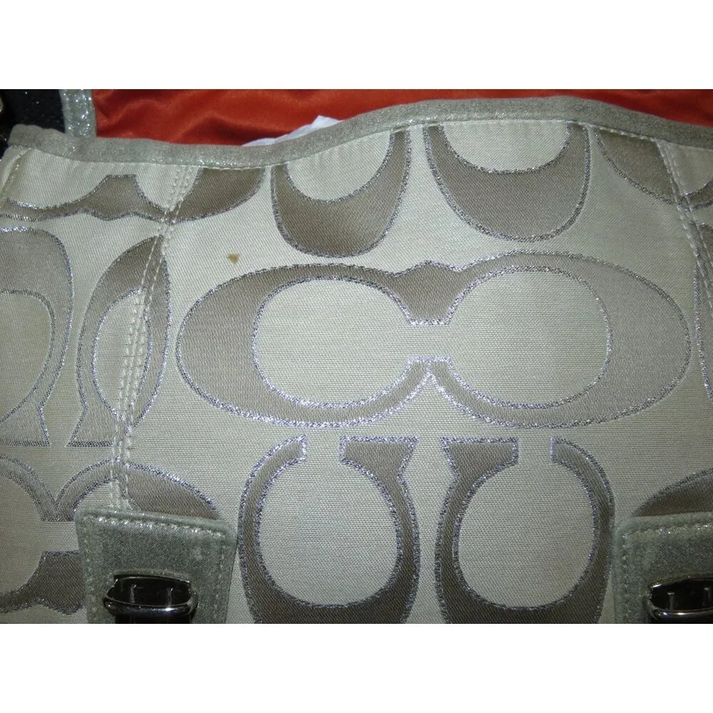 Coach Poppy Signature C Metallic Sateen & Leather Messenger Flap Satchel  #18352